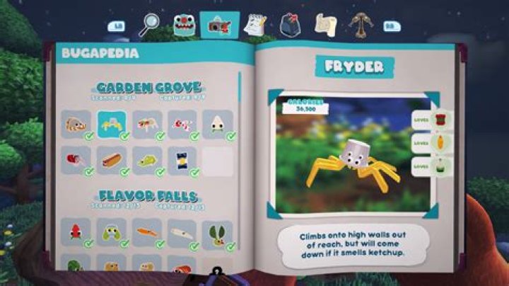 A Bugapedia entry for a Fryder in Bugsnax