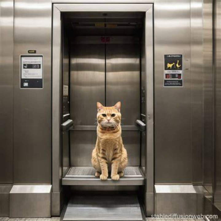 A cat rides an elevator down in Stray