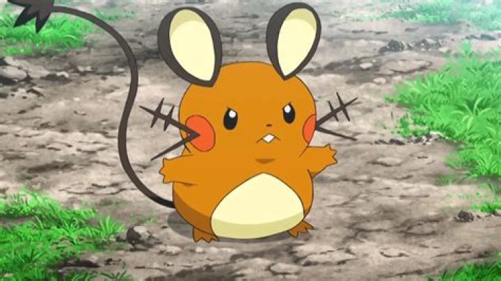 A Dedenne &mdash; an orange mouse with big round ears &mdash; on the beach!