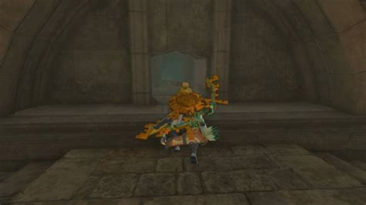 Link crawls towards a broken wall in the Lookout Landing Emergency Shelter in Tears of the Kingdom