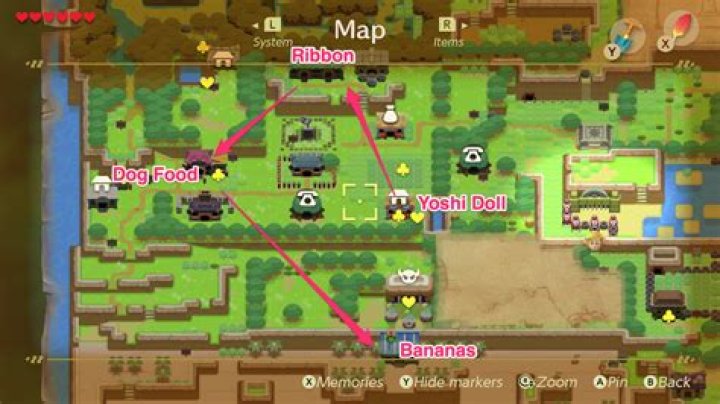 Link&rsquo;s Awakening path from Mabe Village to Richard in Pothole Field