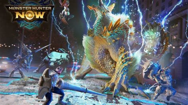 Monster Hunter Now Fulminations in the Frost teaser image, showing Hunters fighting Zinogre.