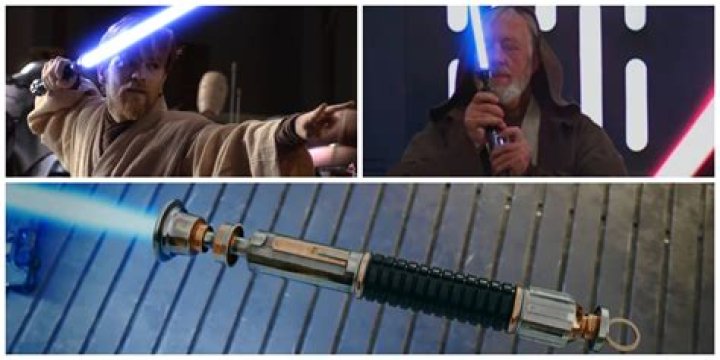 Obi-Wan has a blue lightsaber which is crossed with Pre Vizsla&rsquo;s Darksaber