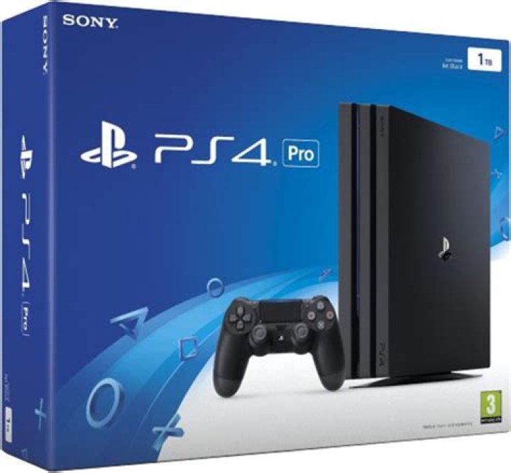 Sony PS4 Pro console on blue background