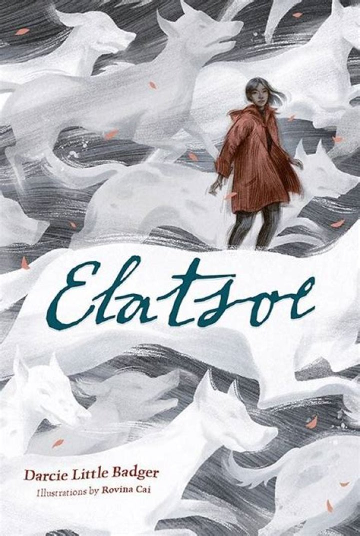 The cover for Elatsoe, with a young person wearing a red coat surrounded by white wolves.